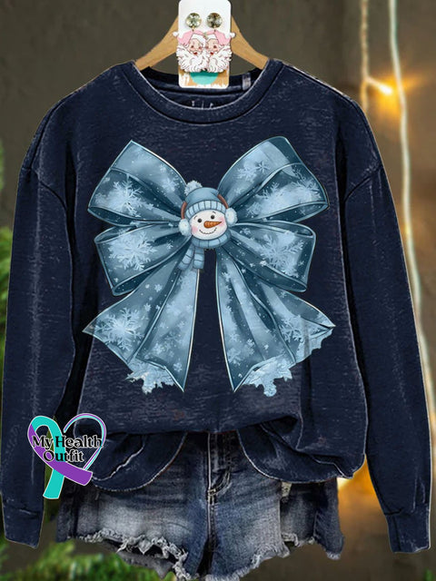 Christmas Winter Coquette Bow Cozy Season Snowman Casual Sweatshirt Navyblue / S