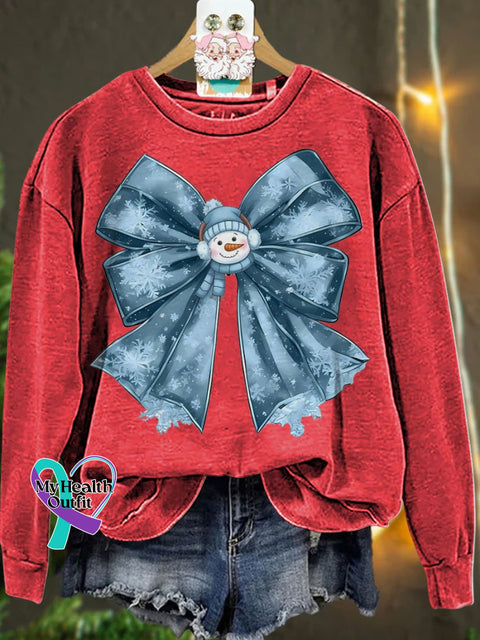 Christmas Winter Coquette Bow Cozy Season Snowman Casual Sweatshirt Red / S