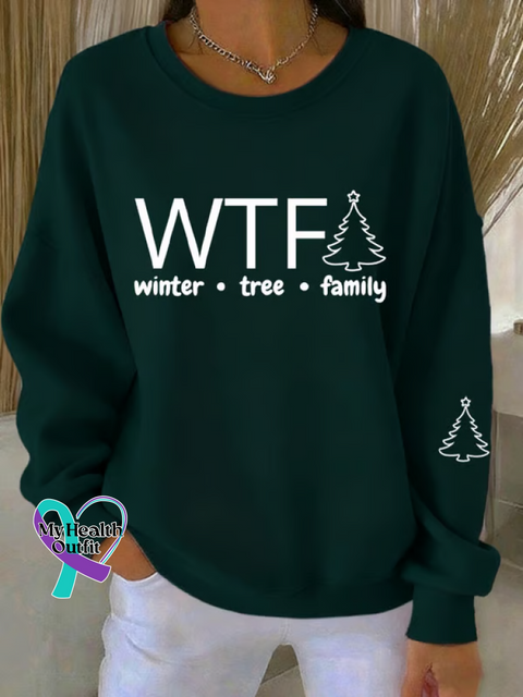 Christmas Winter Tree Family Print Casual Sweatshirt Green / S