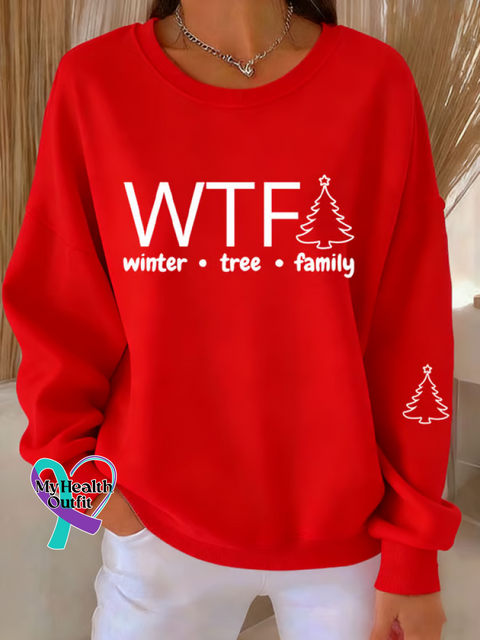Christmas Winter Tree Family Print Casual Sweatshirt Red / S