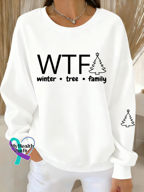 Christmas Winter Tree Family Print Casual Sweatshirt White / S