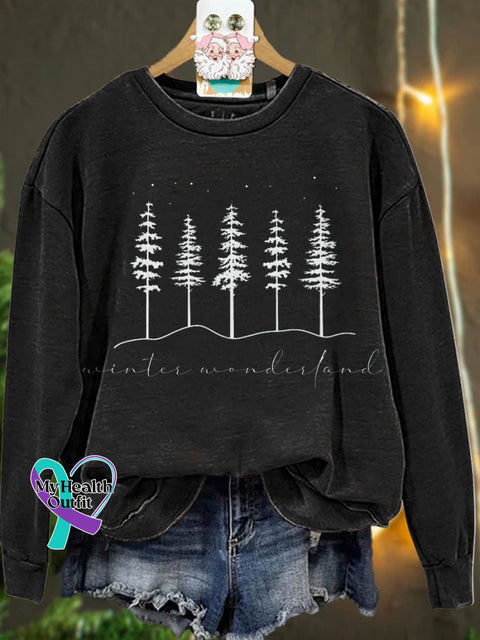 Christmas Winter Wonderland Forest Casual Sweatshirt Black / S