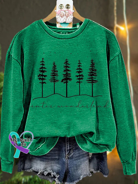 Christmas Winter Wonderland Forest Casual Sweatshirt Green / S