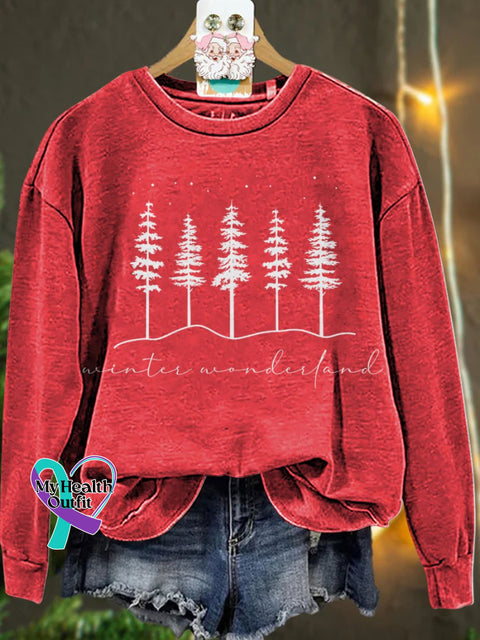 Christmas Winter Wonderland Forest Casual Sweatshirt Red / S