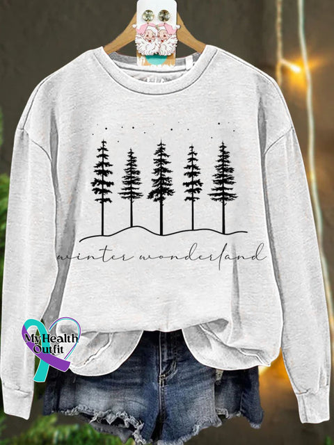Christmas Winter Wonderland Forest Casual Sweatshirt White / S
