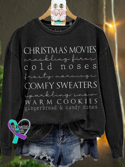 Christmas Winter Words List Casual Sweatshirt Black / S