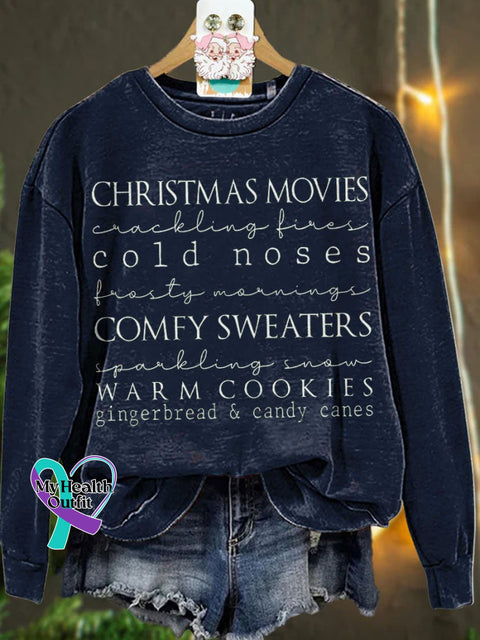 Christmas Winter Words List Casual Sweatshirt Navyblue / S