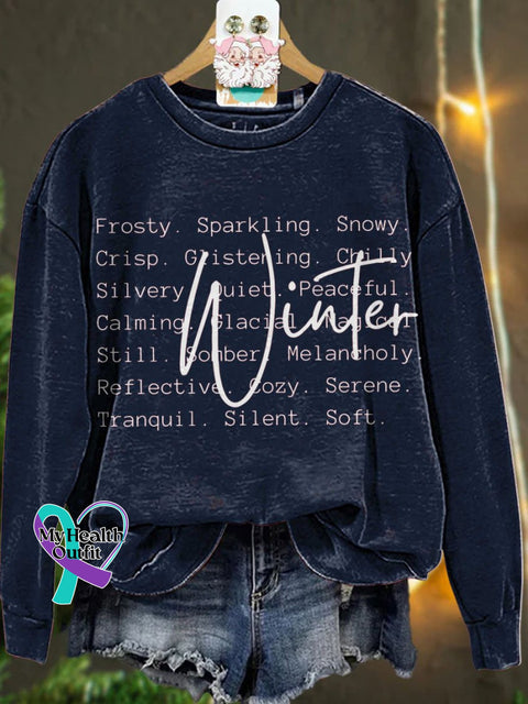 Christmas Winter Words Snow Season Casual Sweatshirt Navyblue / S