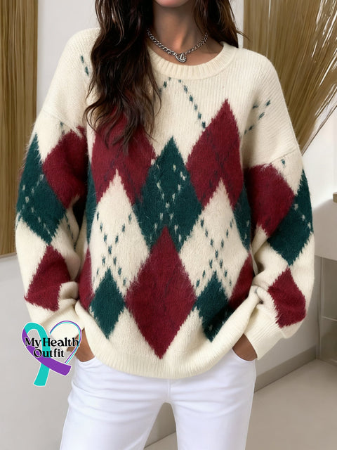 Christmas Women’s Diamond Pullover Sweater Picture 1 / One-Size