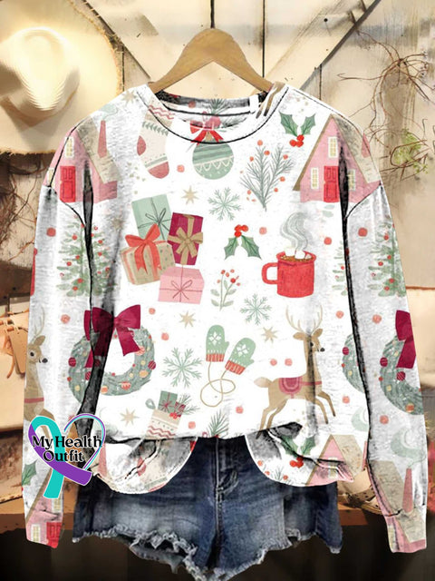 Christmas Wreath Gift Mittens Deer Casual Sweatshirt Multicolor / S