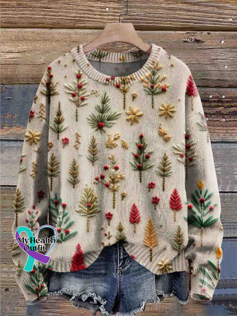 Christmas Xmas Landscape Abstract Seamless Unisex Tree Crew Neck Trendy Retro Casual Printed