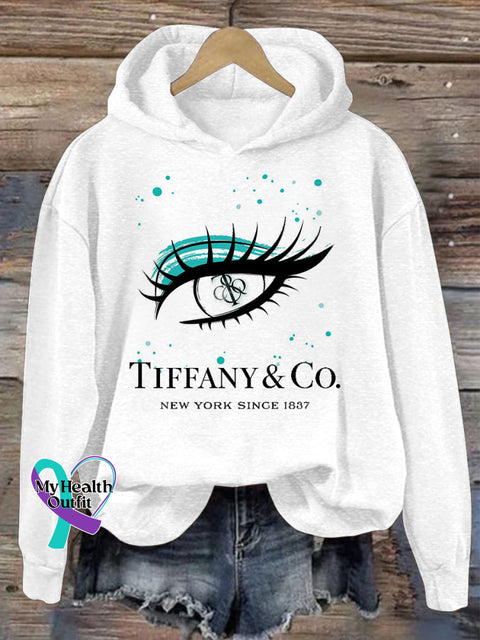 Classic Eye Print Casual Hoodie White / S