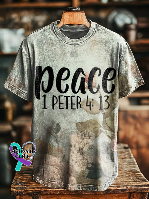 Classic Floral Peace Print Casual Round Neck Short Sleeve T-Shirt Multicolor / S