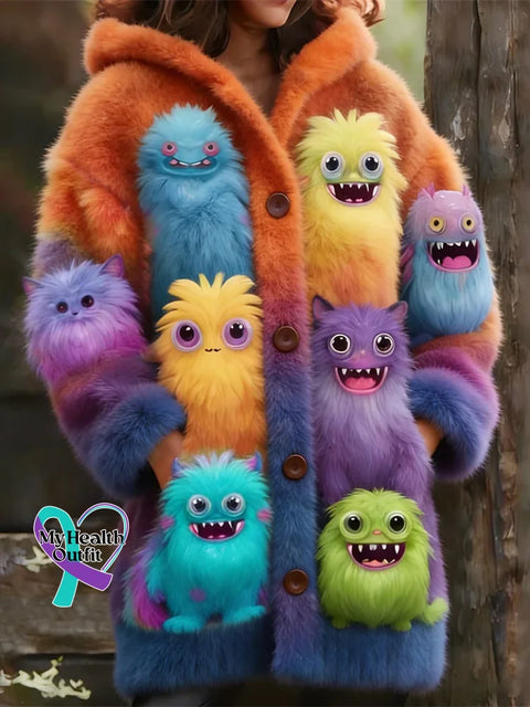 Color Monsters Art Cozy Hooded Cardigan Multicolor / S