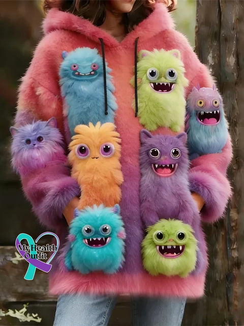 Color Monsters Art Cozy Plush Hoodie Sweatshirt Multicolor / S
