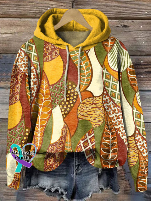 Colorblock Botanical Art Print Casual Sweatshirt Multicolor / S