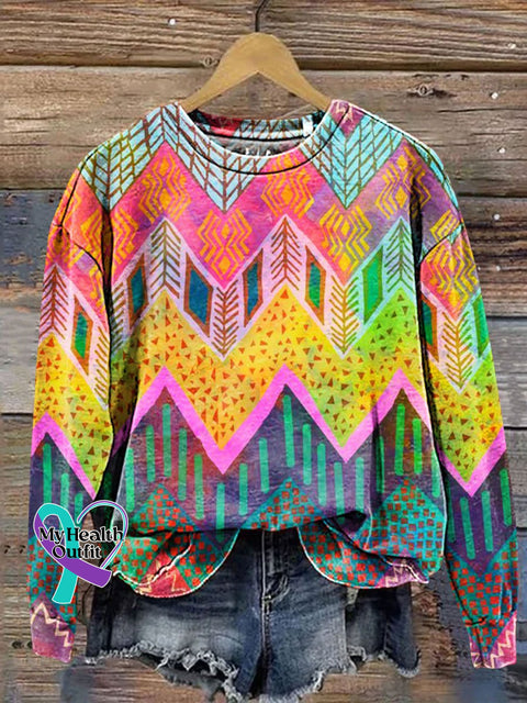 Colorblock Geometric Art Print Casual Sweatshirt Multicolor / S
