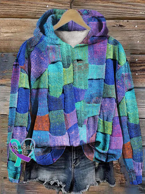 Colorblock Knit Art Cozy Hoodie Multicolor / S