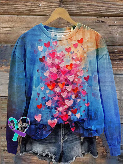 Colorful Art Love And Peace Heart Shape Casual Sweatshirt One / S