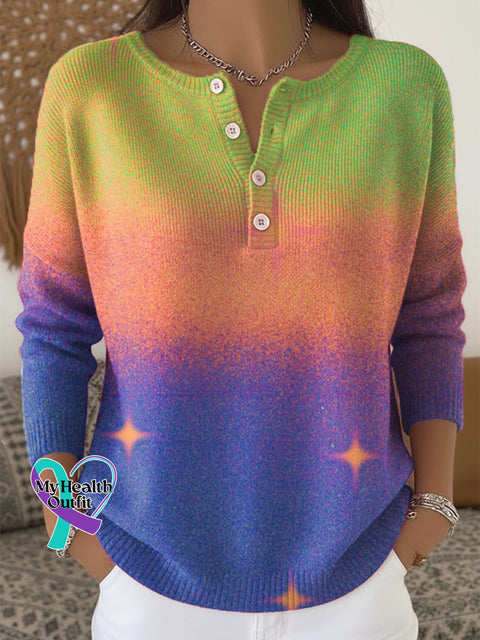 Colorful Art Print Buttoned Cardigan Sweater Multicolor / S