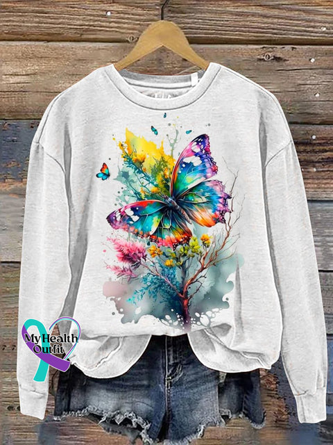 Colorful Butterfly Casual Sweatshirt Multicolor / S