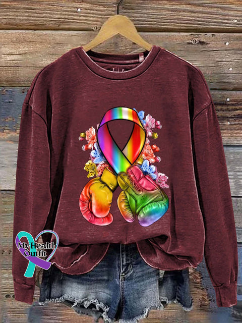 Colorful Cancer Ribbon Awareness Art Print Pattern Casual Sweatshirt Red / S