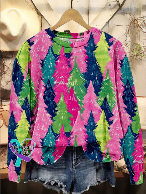 Colorful Christmas Trees Casual Sweatshirt Multicolor / S