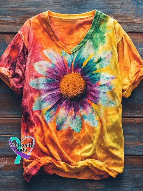 Colorful Daisy Print Casual Top Multicolor / S