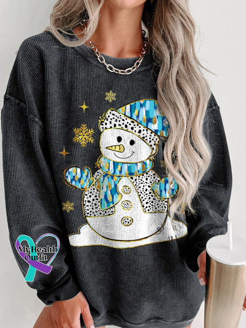 Colorful Glitter Christmas Snowman Print Women’s Casual Sweatshirt Black / S