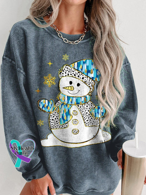 Colorful Glitter Christmas Snowman Print Women’s Casual Sweatshirt Blue / S