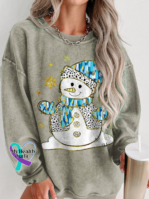 Colorful Glitter Christmas Snowman Print Women’s Casual Sweatshirt Brown / S