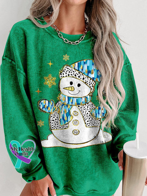Colorful Glitter Christmas Snowman Print Women’s Casual Sweatshirt Green / S