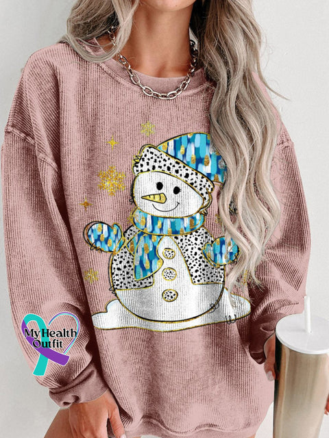 Colorful Glitter Christmas Snowman Print Women’s Casual Sweatshirt Pink / S