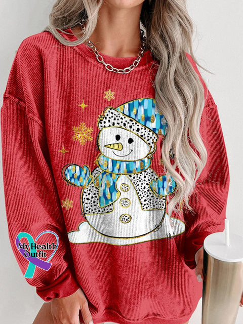 Colorful Glitter Christmas Snowman Print Women’s Casual Sweatshirt Red / S