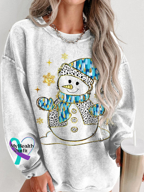Colorful Glitter Christmas Snowman Print Women’s Casual Sweatshirt White / S