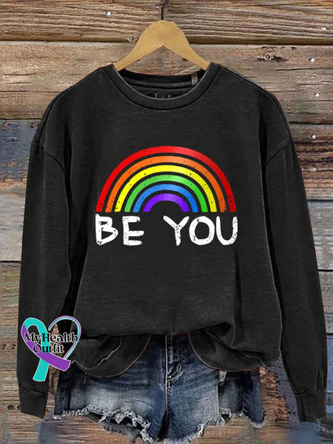 Colorful Heart Print Casual Sweatshirt Black / S