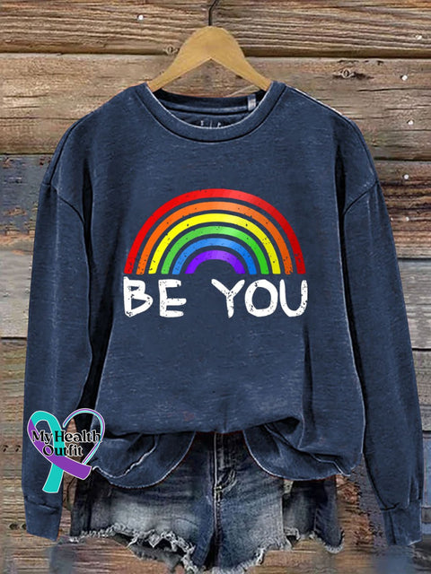 Colorful Heart Print Casual Sweatshirt Blue / S