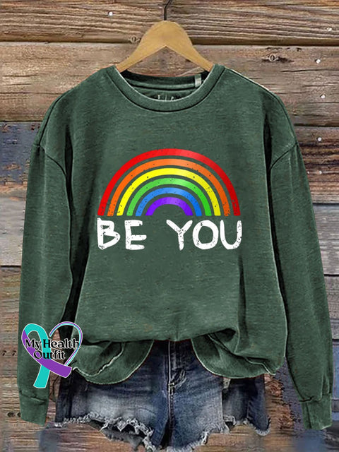 Colorful Heart Print Casual Sweatshirt Green / S