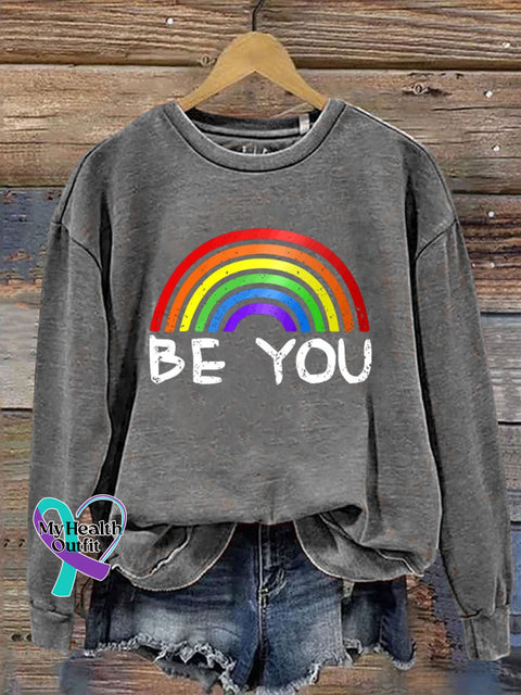 Colorful Heart Print Casual Sweatshirt Grey / S