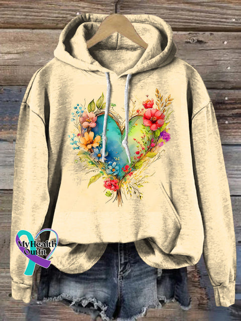 Colorful Heart Wreath Printed Casual Hoodie Multicolor / S