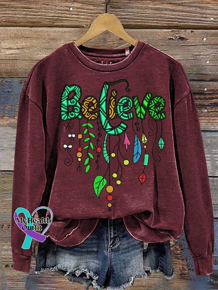 Colorful Love Crew Neck Long Sleeve Sweatshirt Claret / S