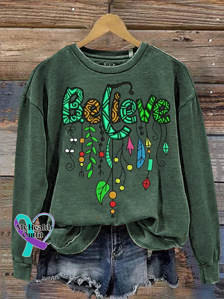 Colorful Love Crew Neck Long Sleeve Sweatshirt Green / S