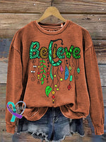 Colorful Love Crew Neck Long Sleeve Sweatshirt Orange / S