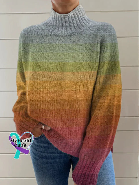 Colorful Pattern Print Knit Turtleneck Pullover Sweater Multicolor / S
