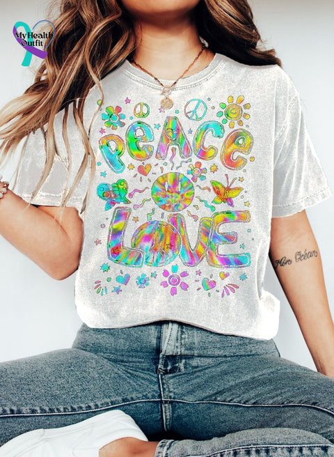 Colorful Peace Love Print T-Shirt White / S