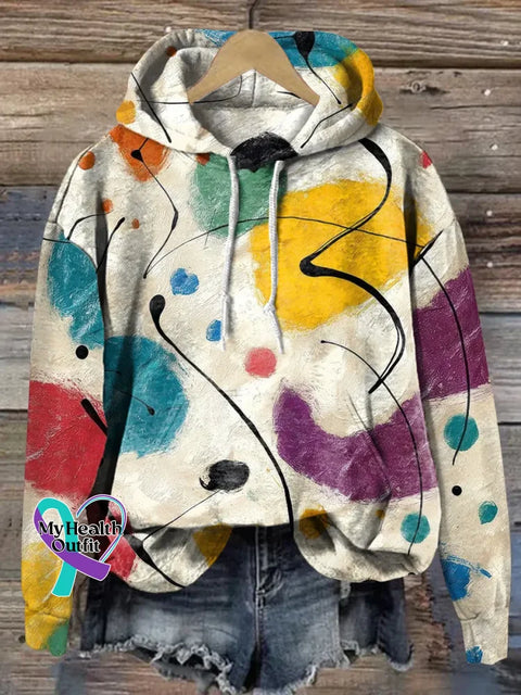 Colorful Print Casual Hoodie Sweatshirt Multicolor / S