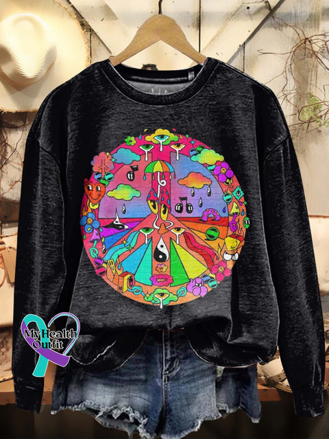 Colorful Psychedelic Peace Sign Art Print Casual Hoodie Sweatshirt Multicolor / S