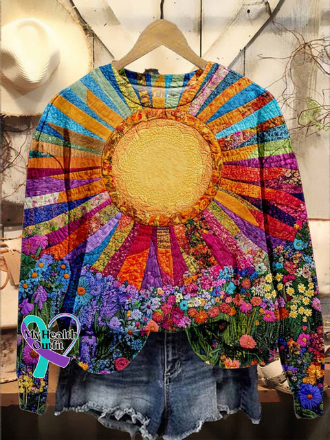 Colorful Sun Collage Art Casual Sweatshirt Multicolor / S