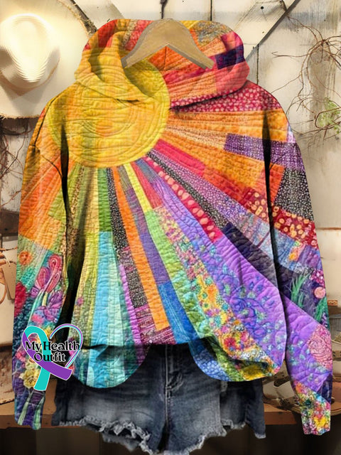 Colorful Sun Collage Art Print Casual Sweatshirt Multicolor / S