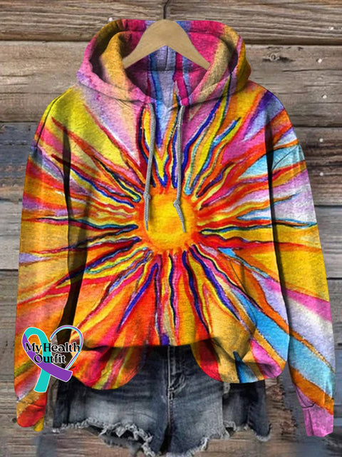 Colorful Sun Hippie Print Casual Hoodie Sweatshirt Multicolor / S